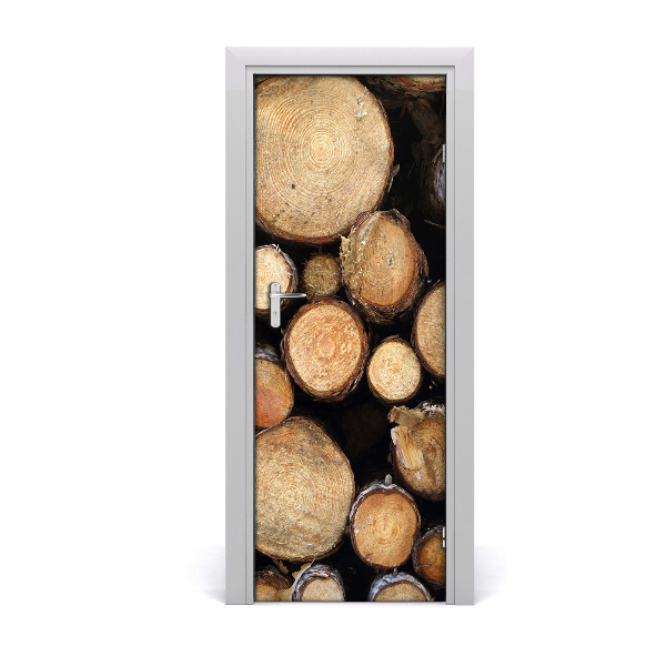 Papel de parede em porta Toras de madeira