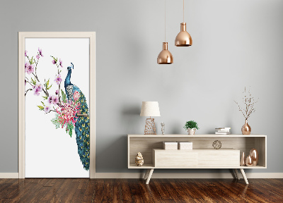 Autocolante para porta Pavão e flores