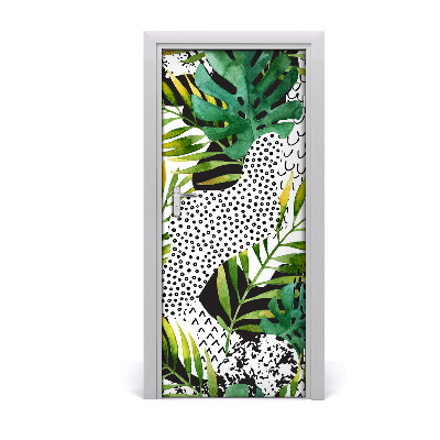 Papel de parede em porta Folhas tropicais