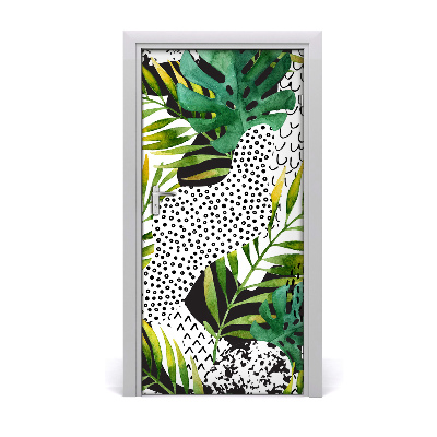 Papel de parede em porta Folhas tropicais