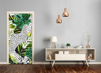Papel de parede em porta Folhas tropicais