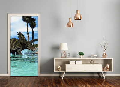 Adesivo em porta Dinossauros na praia