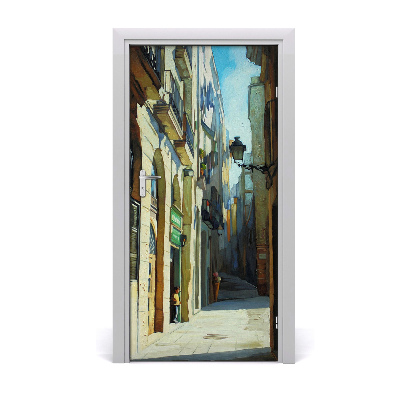 Papel de parede em porta Ruas de Barcelona