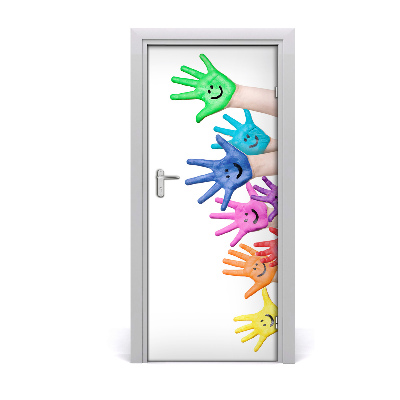 Papel de parede em porta Mãos pintadas