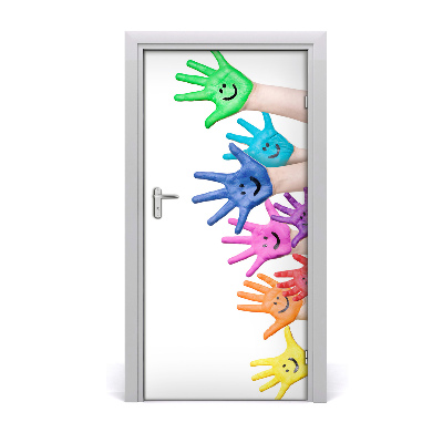 Papel de parede em porta Mãos pintadas
