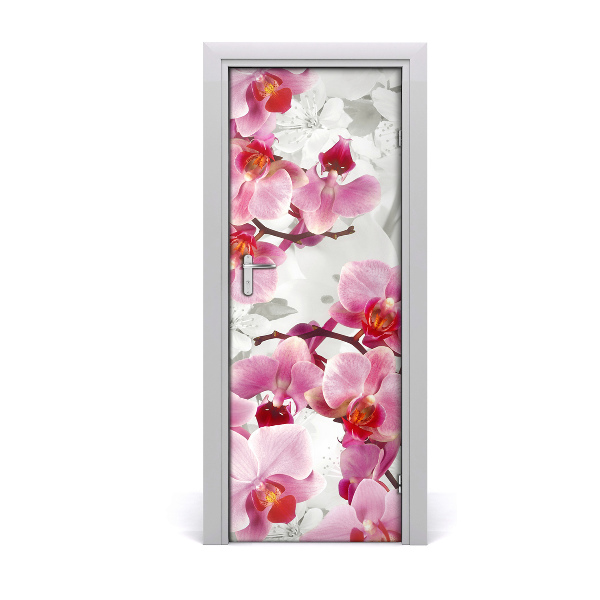 Adesivo em porta orquídea rosa
