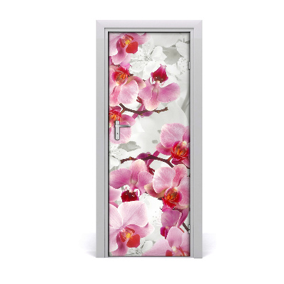 Adesivo em porta orquídea rosa