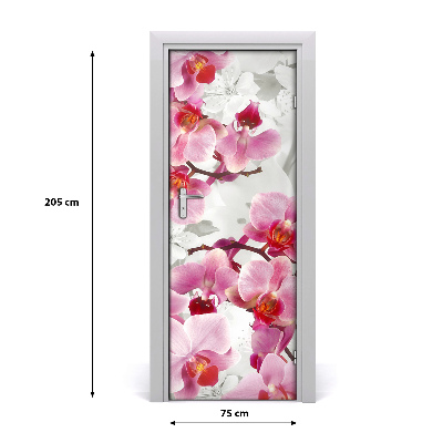 Adesivo em porta orquídea rosa