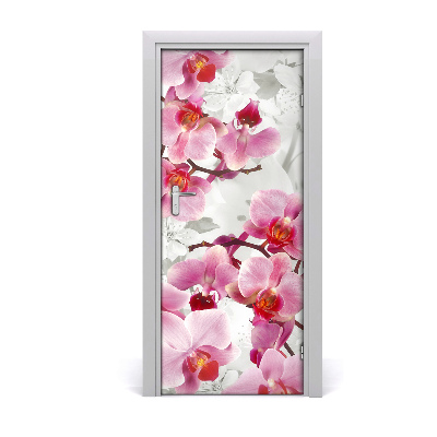 Adesivo em porta orquídea rosa