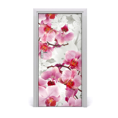 Adesivo em porta orquídea rosa