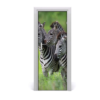 Papel de parede em porta Três zebras