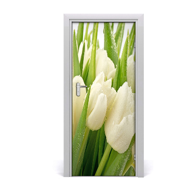 Adesivo em porta Tulipas brancas