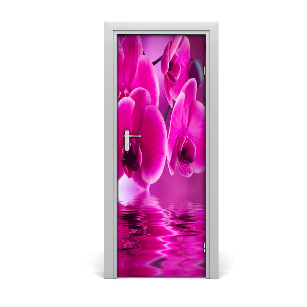 Adesivo em porta orquídea rosa