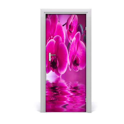 Adesivo em porta orquídea rosa