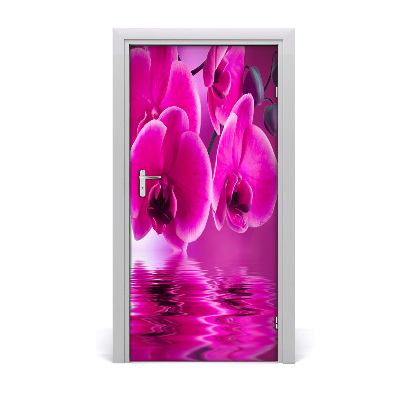 Adesivo em porta orquídea rosa
