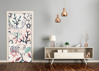 Papel de parede em porta Animais e flores