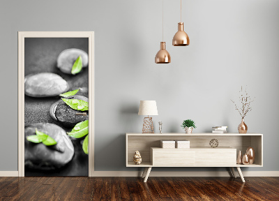 Autocolante para porta Folhas de pedras zen