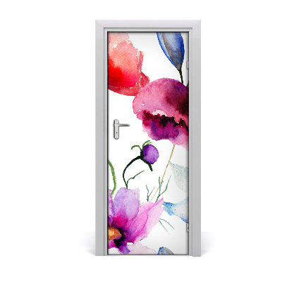 Papel de parede em porta Papoulas