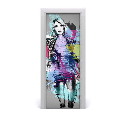 Papel de parede em porta Mulher abstrata