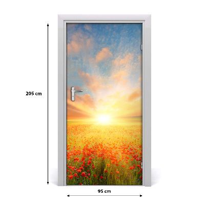 Adesivo em porta Paisagens Campo de papoulas