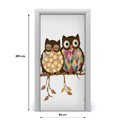 Papel de parede em porta Um par de corujas em um galho