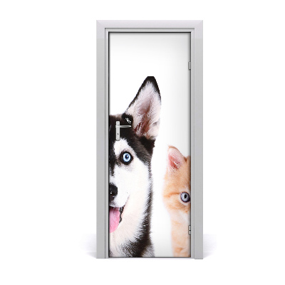Papel de parede em porta Cachorro e gato