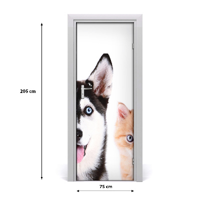 Papel de parede em porta Cachorro e gato
