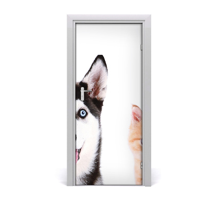 Papel de parede em porta Cachorro e gato