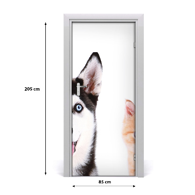 Papel de parede em porta Cachorro e gato