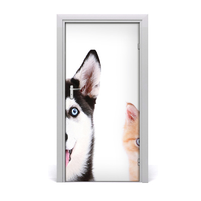 Papel de parede em porta Cachorro e gato