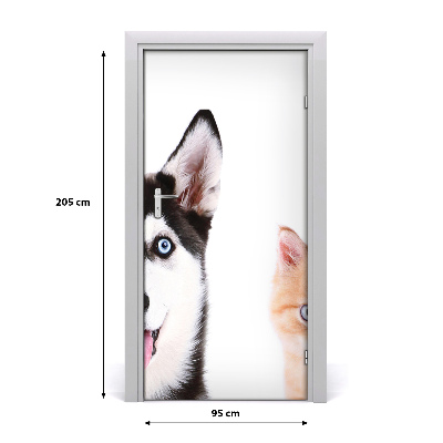 Papel de parede em porta Cachorro e gato