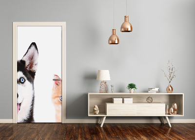 Papel de parede em porta Cachorro e gato