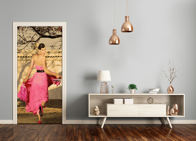 Autocolante para porta Pessoas Mulher de Rosa