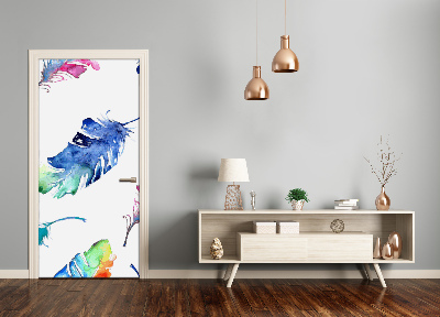 Papel de parede em porta Penas coloridas