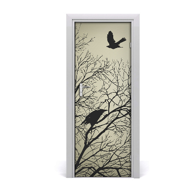 Papel de parede em porta Corvos em uma árvore