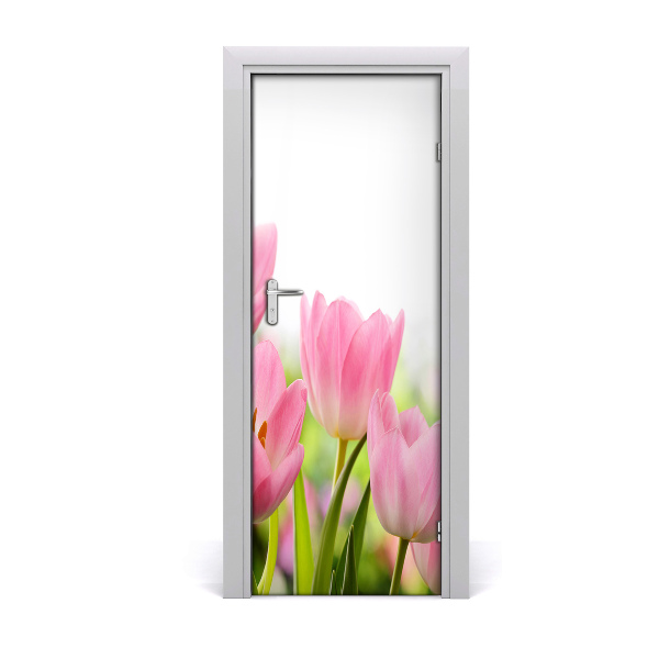 Papel de parede em porta Tulipas cor de rosa
