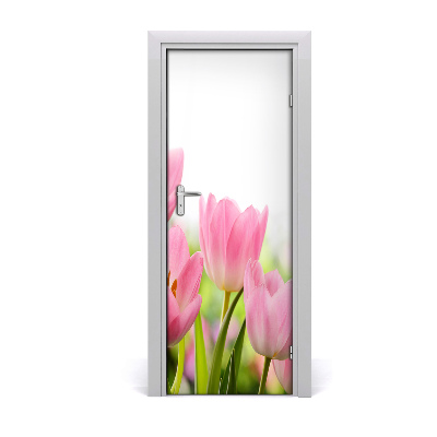 Papel de parede em porta Tulipas cor de rosa