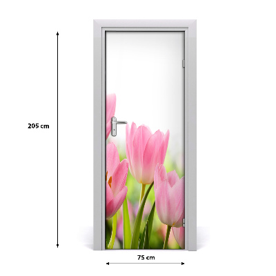 Papel de parede em porta Tulipas cor de rosa