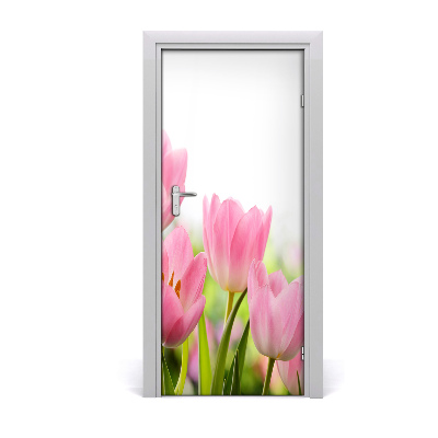 Papel de parede em porta Tulipas cor de rosa