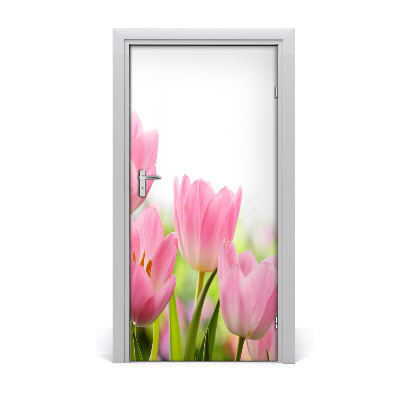 Papel de parede em porta Tulipas cor de rosa