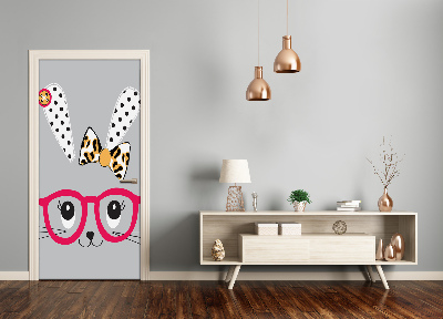 Papel de parede em porta Coelho com óculos