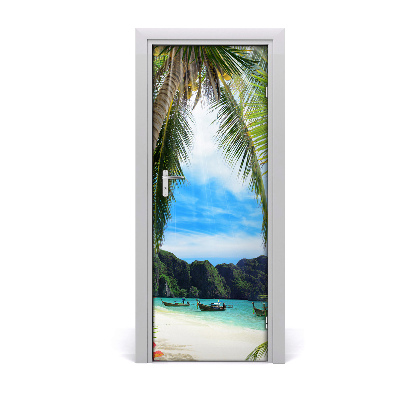 Papel de parede em porta Praia tropical