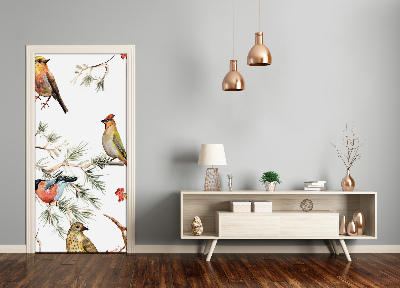 Papel de parede em porta Aves e coníferas