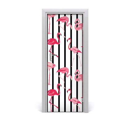 Autocolante para porta Flamingos e listras