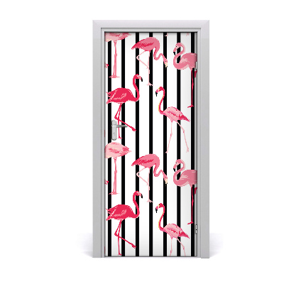 Autocolante para porta Flamingos e listras