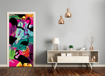 Autocolante para porta Flamingos