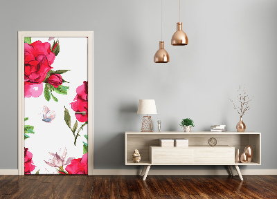 Adesivo em porta rosas vermelhas