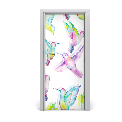 Papel de parede em porta Beija-flores coloridos