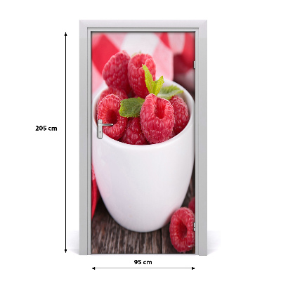 Papel de parede em porta Framboesas em uma xícara