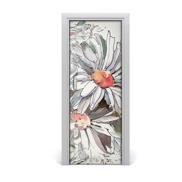 Papel de parede em porta Margaridas